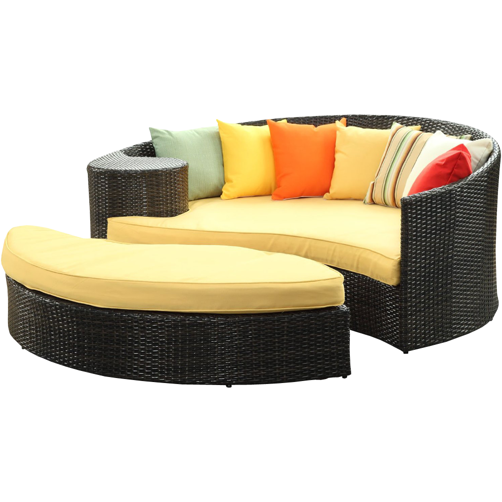 LexMod Quest Circular Outdoor Wicker Rattan Patio Daybed