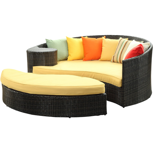 LexMod Taiji Outdoor Wicker Patio Daybed with Ottoman in Espresso