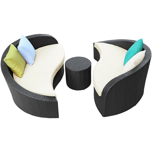 LexMod Twirl Outdoor Wicker Patio 3 Piece Sofa Set