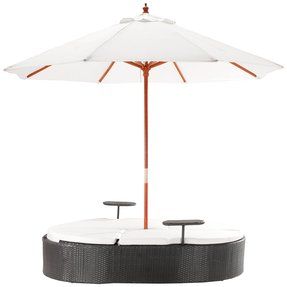 Marbella Espresso Outdoor Patio Double Chaise Lounge Bed with Umbrella