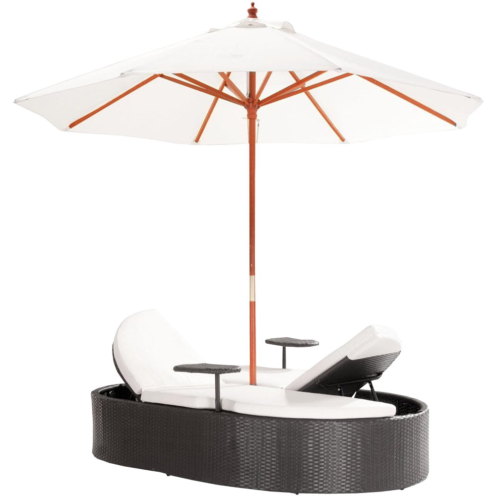 Marbella Espresso Outdoor Patio Double Chaise Lounge Bed with Umbrella