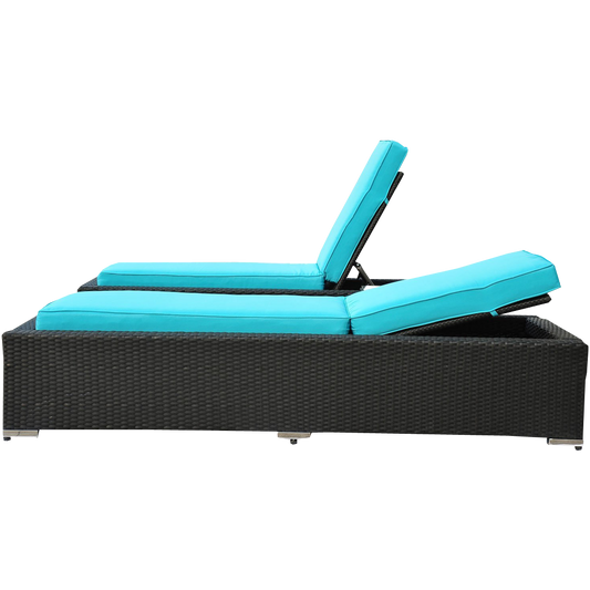 Outsunny 3-Piece Rattan Wicker Patio Chaise Lounge Chair Set with Table