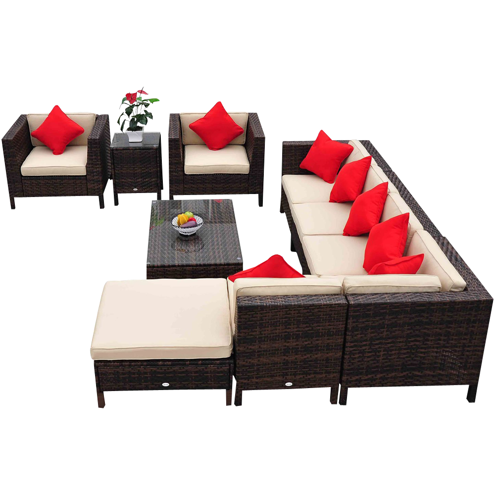 Outsunny 9-Piece Outdoor PE Rattan Wicker Sectional Patio Sofa Chair Set