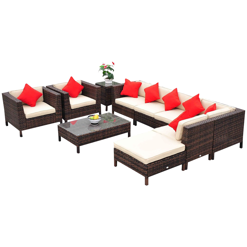 Outsunny 9-Piece Outdoor PE Rattan Wicker Sectional Patio Sofa Chair Set