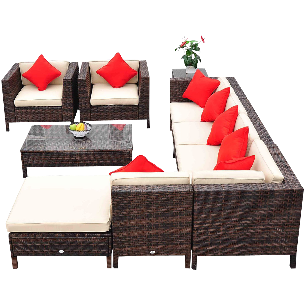Outsunny 9-Piece Outdoor PE Rattan Wicker Sectional Patio Sofa Chair Set
