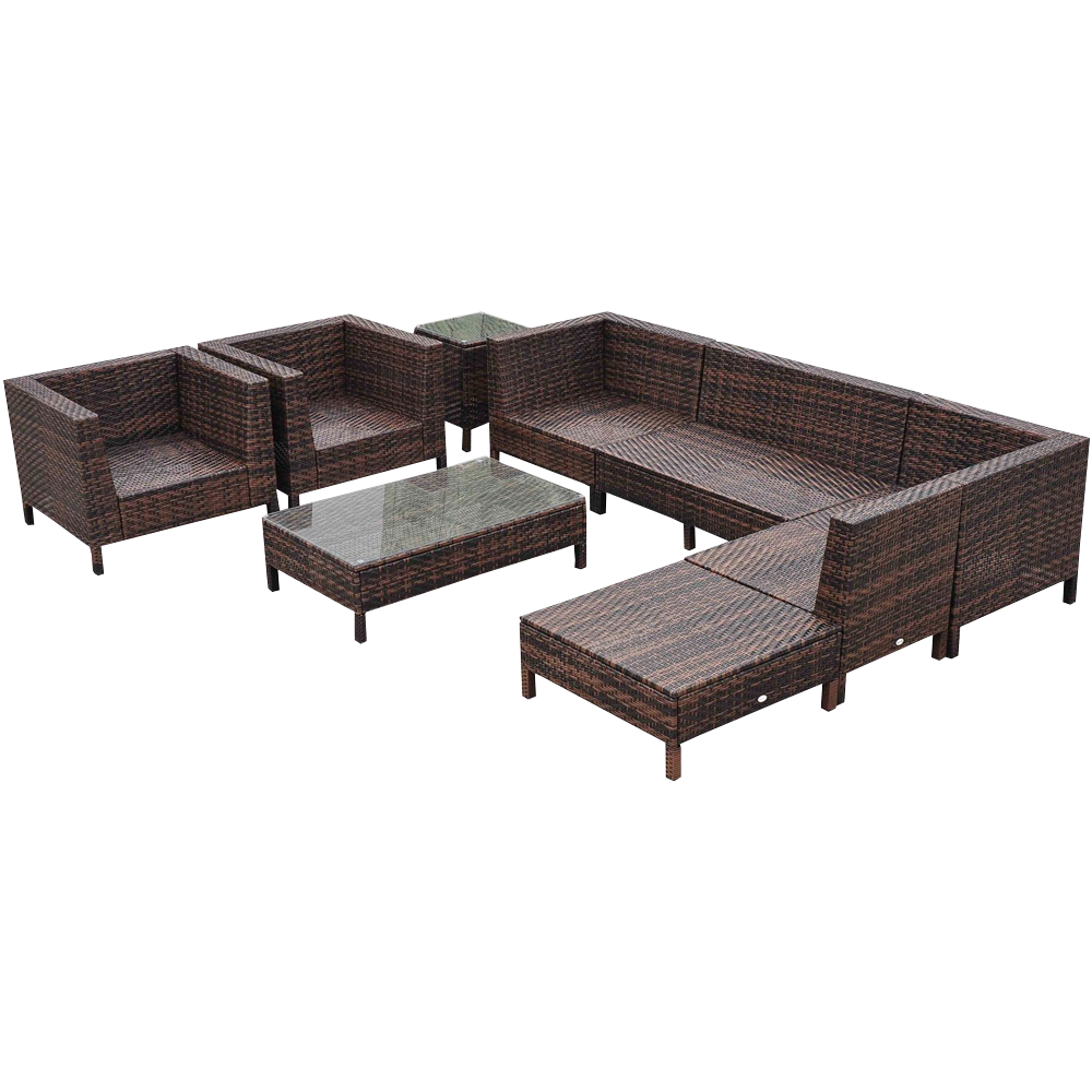 Outsunny 9-Piece Outdoor PE Rattan Wicker Sectional Patio Sofa Chair Set