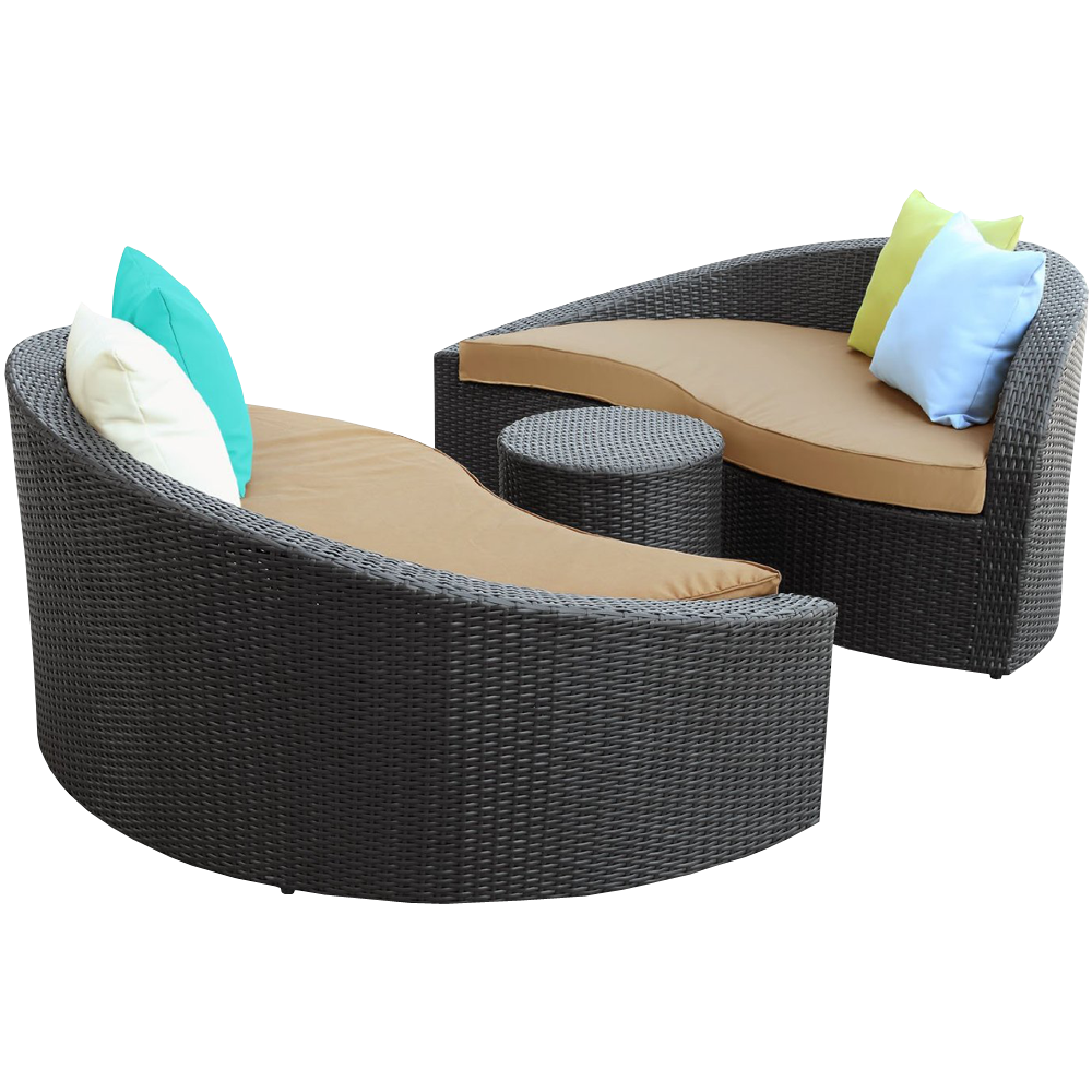 LexMod Twirl Outdoor Wicker Patio 3 Piece Sofa Set