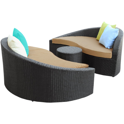 LexMod Twirl Outdoor Wicker Patio 3 Piece Sofa Set